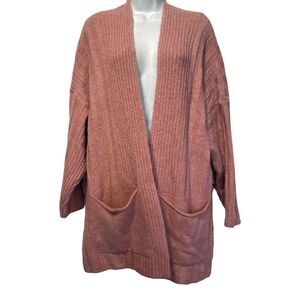 Topshop Dusty Rose Pink Rib Knit Sweater Oversized Double Pocket Cardigan Size 8